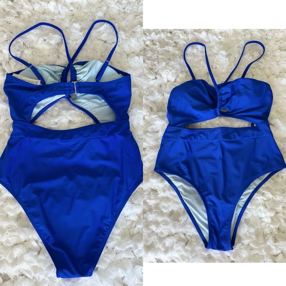 NWT Women's Cutout One Piece Crisscross Front Drawstring Bathing Suit SIZE M - Picture 15 of 17